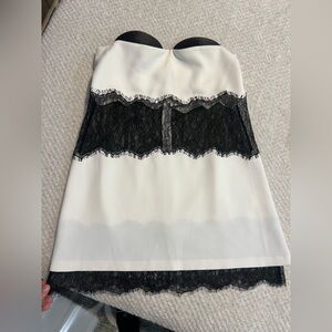 NEW Retrofete sample piece white strapless mini dress with black lace - rare - S